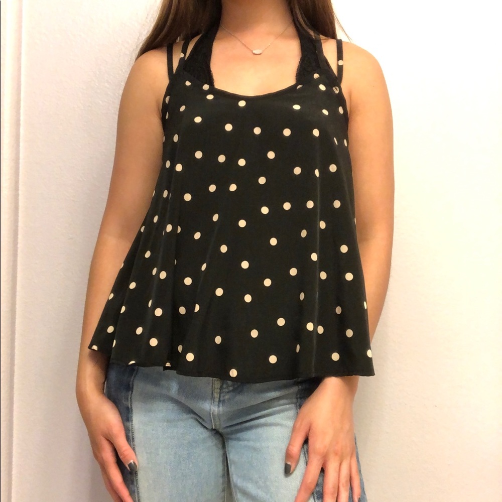 Black tank top with polka dots